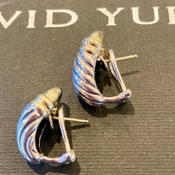 Authentic David Yurman Two Tone SS/ 14K Gold  Pierced Omega Clip Back Earrings - Picture 5 of 8